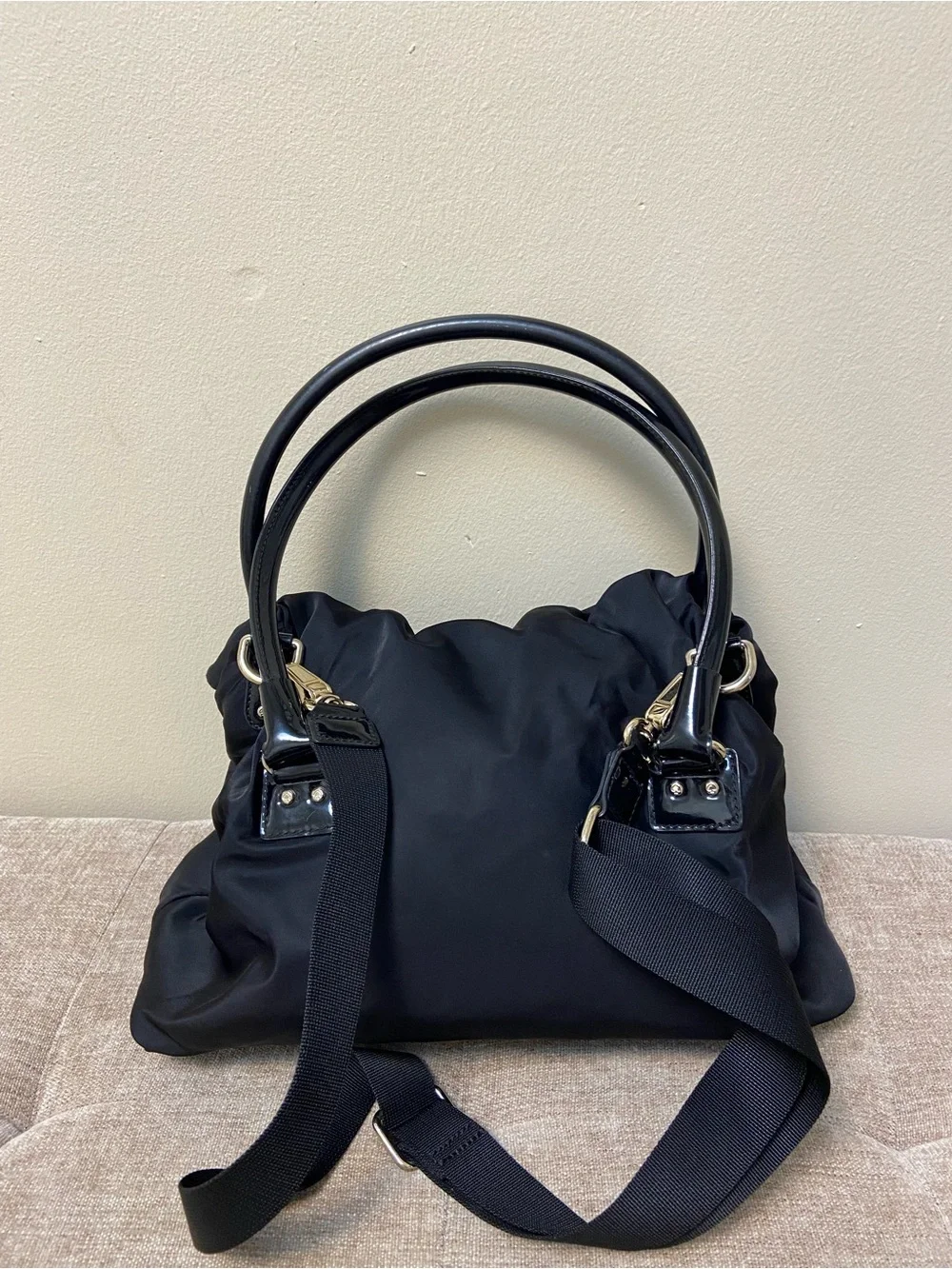 kate spade Black Nylon Dual-Handle Shoulder Bag with Gold Hardware